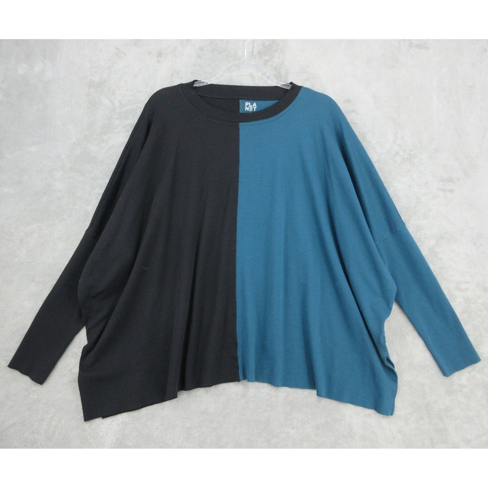 Planet By Lauren G Top Women One Size Pima Cotton Colorblock Tunic Oversized